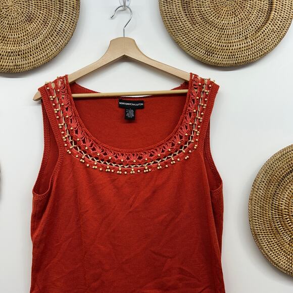 Vintage Y2K 2000s Norton McNaughton Beaded Crochet Knit Tank Top Large Boho - Picture 4 of 8